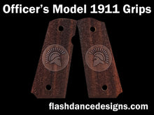 Load image into Gallery viewer, Officer&#39;s Model sized 1911 grips in cocobolo, stippled background with a spartan helm
