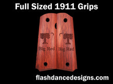 Load image into Gallery viewer, Bloodwood full sized 1911 grips laser engraved with the Big Red Flag of the Citadel
