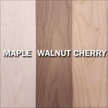 Load image into Gallery viewer, Our decanter tags are available in a choice of three beautiful hardwoods: maple, walnut and cherry.