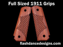 Load image into Gallery viewer, Bloodwood full sized 1911 grips with partial scale engraving