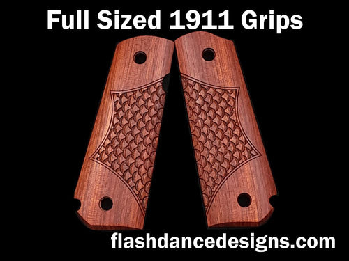 Bloodwood full sized 1911 grips with partial scale engraving
