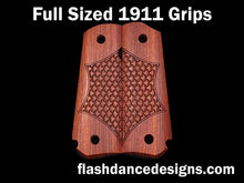 Load image into Gallery viewer, Bloodwood full sized 1911 grips with partial scale engraving