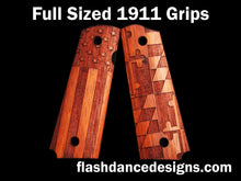 Load image into Gallery viewer, Walnut full sized 1911 grips laser engraved with the US flag and the Maryland flag