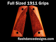 Load image into Gallery viewer, Bloodwood full sized full coverage 1911 grips laser engraved with a partial stipple design
