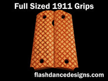 Load image into Gallery viewer, Maple full sized 1911 grips laser engraved with three-dimensional basketweave