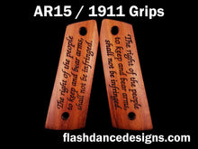 Load image into Gallery viewer, Walnut AR 1911 grips laser engraved with the Second Amendment to the US Constitution