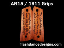 Load image into Gallery viewer, Walnut AR 1911 grips laser engraved with the Second Amendment to the US Constitution