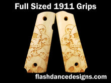 Load image into Gallery viewer, Holly full sized 1911 grips laser engraved with screaming skulls