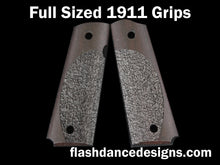 Load image into Gallery viewer, Brazilian ebony full sized 1911 grips laser engraved with a partial stipple design