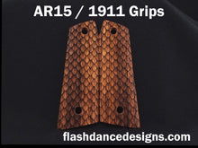Load image into Gallery viewer, Zebrawood AR 1911 grips laser engraved with three-dimensional snake scales