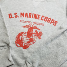 Load image into Gallery viewer, Reproduction of United States Marine Corps pre/WWII pt sweatshirt. 1936 USMC Eagle Globe and Anchor printed on a vintage cut French Terry sweat shirt. Made in the US this is a USMC licensed item.