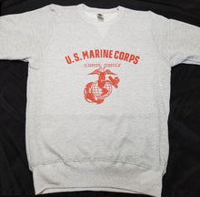 Load image into Gallery viewer, Reproduction of United States Marine Corps pre/WWII pt sweatshirt.  1936 USMC Eagle Globe and Anchor printed on a vintage cut French Terry sweat shirt.  Made in the US this is a USMC licensed item.