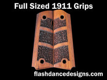 Load image into Gallery viewer, Walnut full sized 1911 grips laser engraved with a partial stipple design
