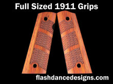 Load image into Gallery viewer, Bloodwood full sized full coverage 1911 grips laser engraved with a partial diamond checkering design