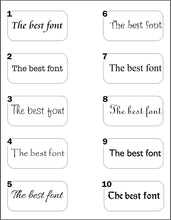 Load image into Gallery viewer, Ten example fonts for 1" x .5" custom laser engraved tags cut from hardwoods. Tags can be used for product branding, packaging, or gift bags.