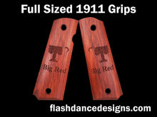 Load image into Gallery viewer, Bloodwood full sized 1911 grips laser engraved with the Big Red Flag of the Citadel
