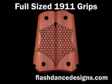 Load image into Gallery viewer, Bloodwood full sized 1911 grips with partial scale engraving
