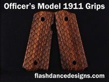 Load image into Gallery viewer, Zebrawood officer&#39;s model 1911 grips laser engraved with three-dimensional snake scales
