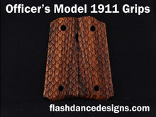 Load image into Gallery viewer, Zebrawood officer&#39;s model 1911 grips laser engraved with three-dimensional snake scales
