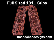 Load image into Gallery viewer, Bloodwood full sized 1911 grips laser engraved with a Norse style animal design  
