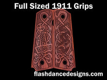 Load image into Gallery viewer, Bloodwood full sized 1911 grips laser engraved with a Norse style animal design  
