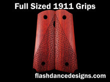 Load image into Gallery viewer, Bloodwood full sized 1911 grips laser engraved with a partial Celtic knotwork design
