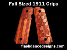 Load image into Gallery viewer, Walnut full sized 1911 grips laser engraved with the US flag and the Maryland flag
