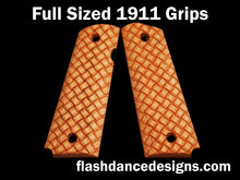 Load image into Gallery viewer, Maple full sized 1911 grips laser engraved with three-dimensional basketweave
