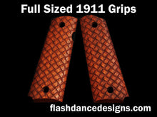 Load image into Gallery viewer, Walnut full sized 1911 grips laser engraved with three-dimensional basketweave
