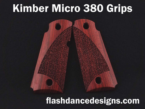 Bloodwood Kimber Micro 380 grips laser engraved with a partial stipple design