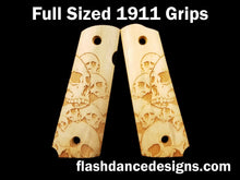 Load image into Gallery viewer, Holly full sized 1911 grips laser engraved with screaming skulls
