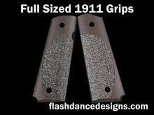 Load image into Gallery viewer, Brazilian ebony full sized 1911 grips laser engraved with a partial stipple design

