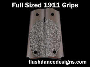 Brazilian ebony full sized 1911 grips laser engraved with a partial stipple design