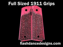 Load image into Gallery viewer, Purpleheart full sized 1911 grips laser engraved with a partial stipple design
