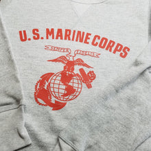 Load image into Gallery viewer, Reproduction of United States Marine Corps pre/WWII pt sweatshirt. 1936 USMC Eagle Globe and Anchor printed on a vintage cut French Terry sweat shirt. Made in the US this is a USMC licensed item.
