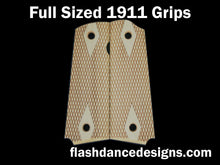 Load image into Gallery viewer, Boxwood full sized 1911 grips laser engraved with a classic double diamond design
