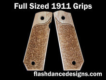 Load image into Gallery viewer, Maple bobbed full sized 1911 grips laser engraved with a partial stipple design
