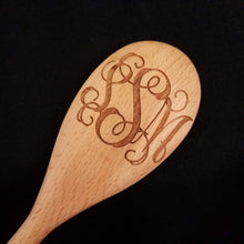 Load image into Gallery viewer, Beech wood spoon laser engraved with a customizable monogram
