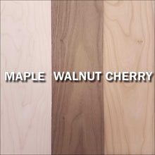 Load image into Gallery viewer, Wood samples of maple, walnut, or cherry for 1&quot; x .5&quot; custom laser engraved tags. Tags can be used for product branding, packaging, or gift bags.

