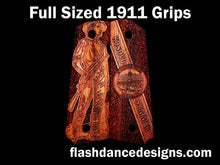 Load image into Gallery viewer, Custom laser engraved 1911 grips in Caribbean walnut
