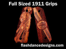 Load image into Gallery viewer, Custom laser engraved 1911 grips in Caribbean walnut
